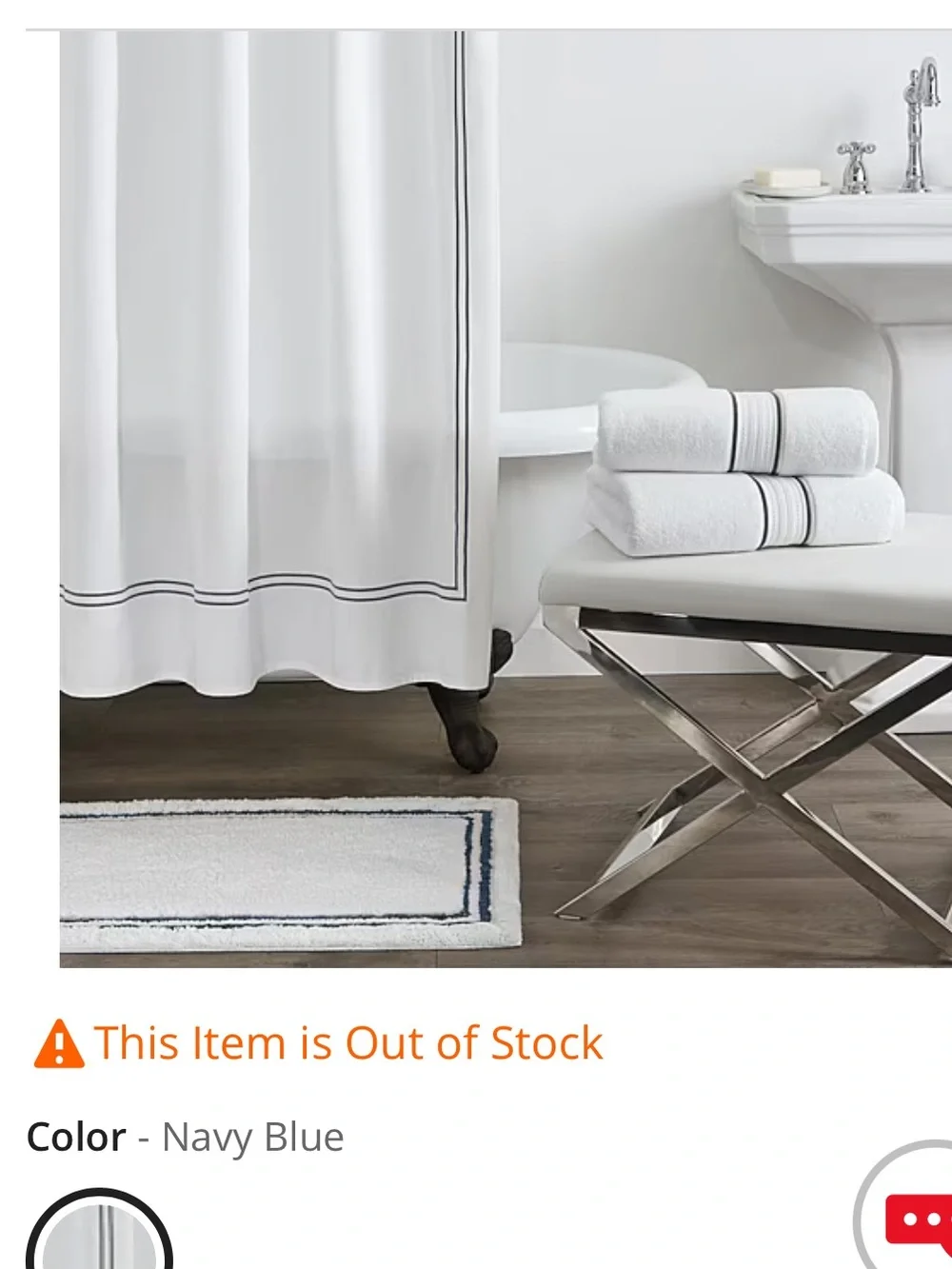 Fieldcrest Luxury Border Stripe Shower Curtain, White & Navy Blue, Like New